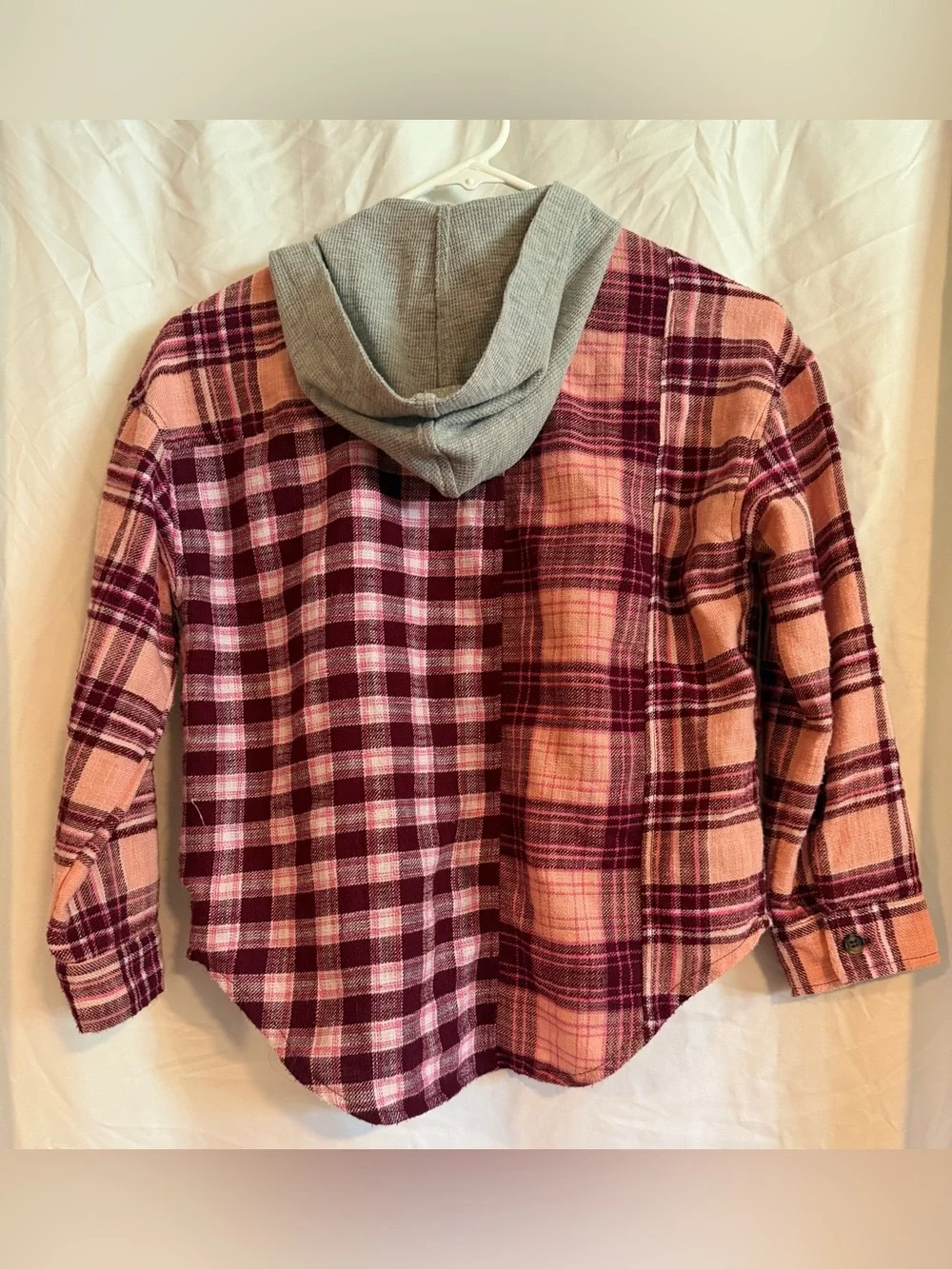 Justice Girls Pink & Burgundy Plaid Hooded Flannel Button-Down